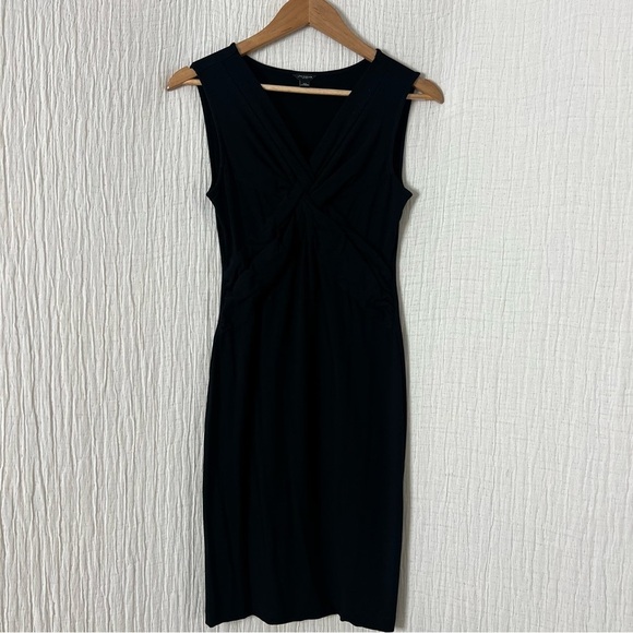 Ann Taylor Black Sleeveless Shift Bodycon Knot Front Dress Size XS Knee Length - Picture 7 of 8